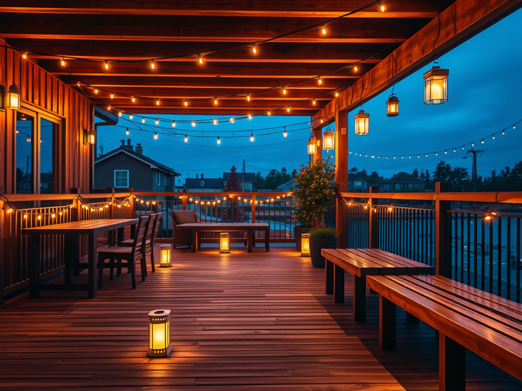 Tarima exterior cubierta con estructura de techo